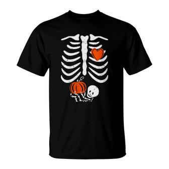 Skeleton Heart Rib Cage Xray Pumpkin Halloween T-shirt - Thegiftio UK