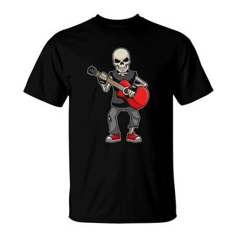 Skeleton Playing Guitar Musician Guitar Music T-Shirt | Mazezy