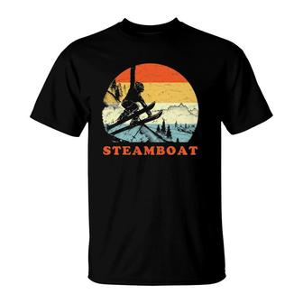 Ski Steamboat, Colorado Vintage Snow Skiing Vacation Gift T-Shirt | Mazezy