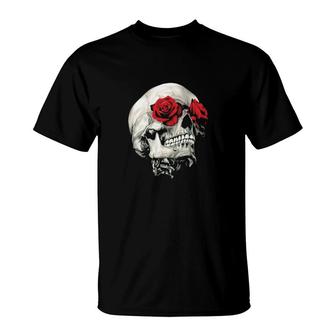 Skull And Red Rose Classic T-Shirt | Mazezy