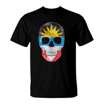 Skull Flag Of Antigua And Barbuda T-Shirt | Mazezy