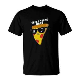 Slice Slice Baby Pizza Funny Retro Graphic Kids Girl Boy T-Shirt - Seseable