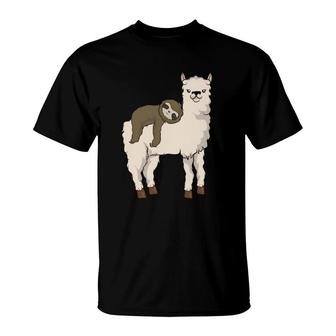 Sloth Riding Llama Adorable Fluffy Lama & Sleepy Sloth Pals T-Shirt | Mazezy