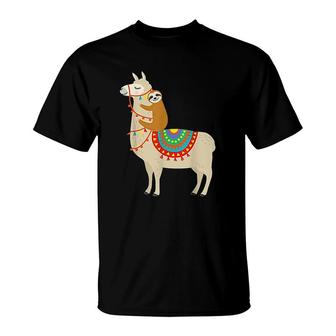 Sloth Riding Llama Alpaca Lovers T-Shirt | Mazezy