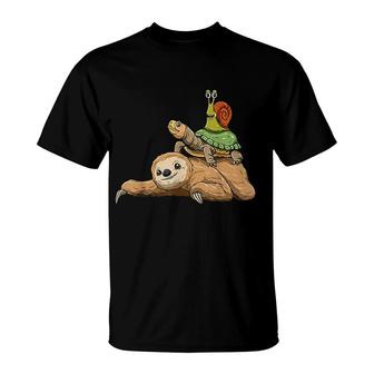 Sloth Turtle Snail Running Sloth Lovers T-Shirt | Mazezy