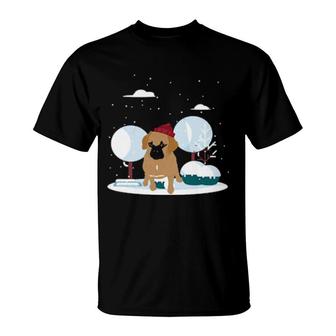 Snowy Winter Animal Dog Owner Cute Pet Dog Puggle T-Shirt | Mazezy