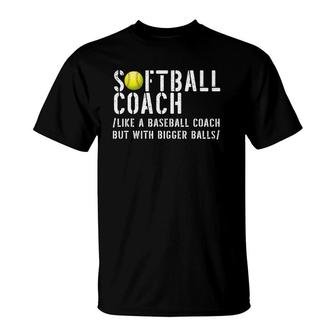 Softball Coach Like A Baseball But With Bigger Balls Fathers T-Shirt | Mazezy