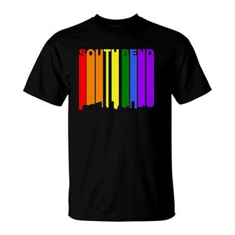South Bend Indiana Lgbtq Gay Pride Rainbow Skyline T-Shirt | Mazezy
