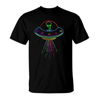 Space Alien Ufo Neon Lights Rave Alien Lovers Mm T-Shirt | Mazezy