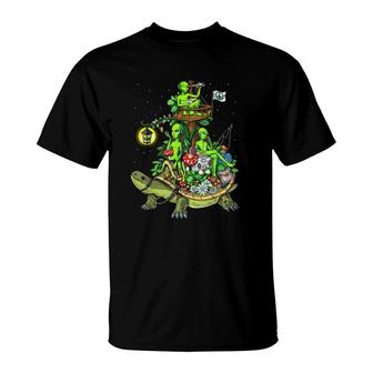 Space Aliens Hippie Riding Turtle Psychedelic Ufo Cosmic T-Shirt | Mazezy