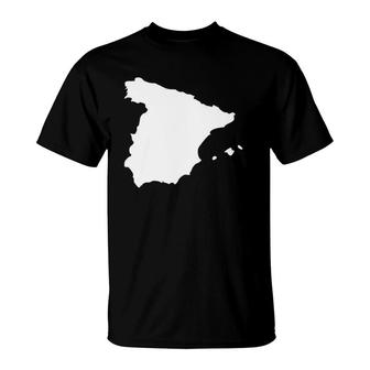 Spain Map White Print Kingdom Of Spain T-Shirt | Mazezy