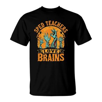 Sped Teachers Love Brains Halloween Sped Teacher Party 2021 T-Shirt | Mazezy