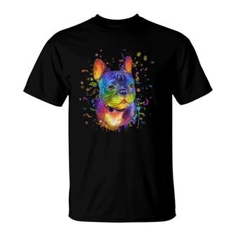 Splash Art French Bulldog Cute Gift Fur Mom Dog Dad Frenchie T-Shirt | Mazezy