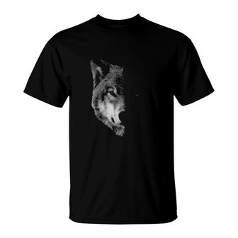 Split Face Wolf Magical Wolves T-Shirt | Mazezy