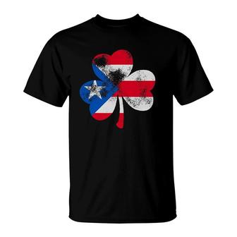 St Patrick's Day Puerto Rican Flag Shamrock Puerto Rico Flag T-Shirt | Mazezy