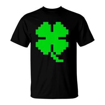 St Patrick's Day Video Games Clover Retro 8 Bit Pixel Art T-Shirt | Mazezy
