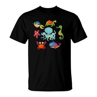 Starfish Crab Whale Octopus Sea Animals Print Toddlers Gift T-Shirt | Mazezy