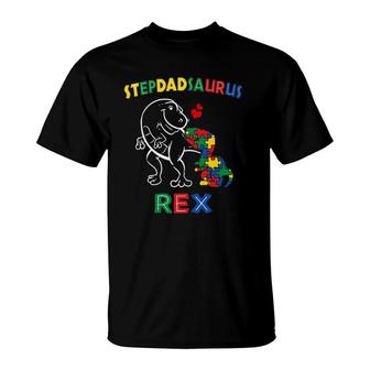 Stepdadsaurus Autism Awareness Stepfather Dinosaur Stepdad T-Shirt | Mazezy