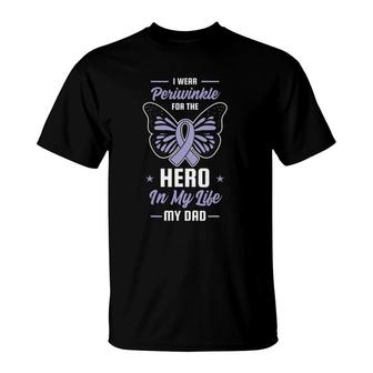 Stomach Cancer Awareness Periwinkle Ribbon Hero Dad Gift T-Shirt | Mazezy