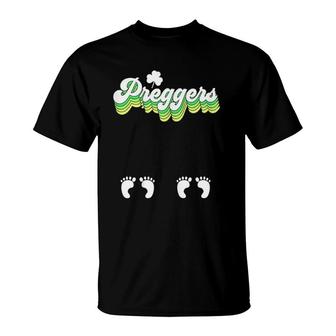 StPatrick's Day Pregnancy Announcement Twin Mama Pregnant T-Shirt | Mazezy