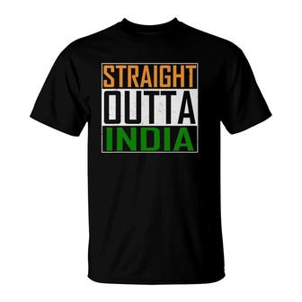 Straight Outta India Cool Indian Flag Vintage Tee T-Shirt | Mazezy
