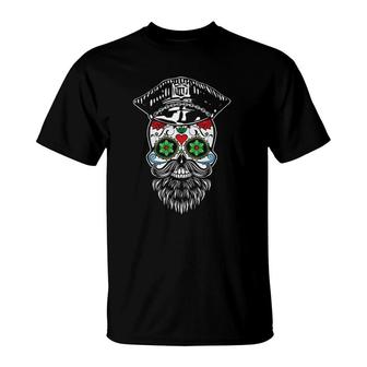Sugar Skull Gay Daddy Bear & Biker Hat Leather Sugar Skull T-Shirt | Mazezy