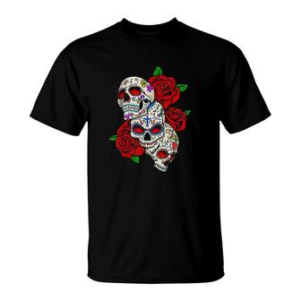 Sugar Skulls And Roses Day Of The Dead T-Shirt - Thegiftio UK