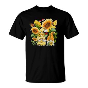 Sunflower Gnome Butterfly & Ladybug For Gardeners - Floral T-Shirt | Mazezy