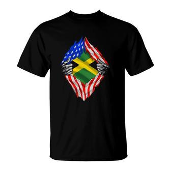 Super Jamaican Heritage Proud Jamaica Roots Usa Flag T-Shirt | Mazezy