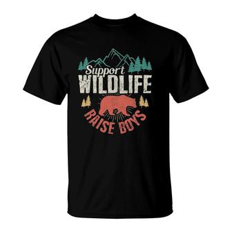 Support Wildlife Raise Boys Vintage Mothers Day Gift T-Shirt | Mazezy