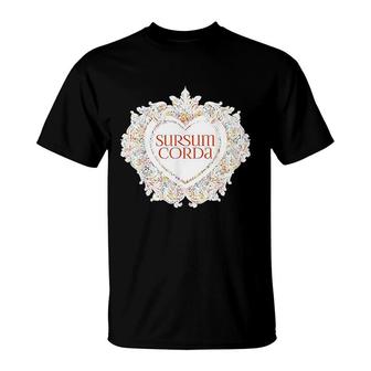Sursum Corda Traditional Latin Mass Valentines Day Catholic T-Shirt | Mazezy