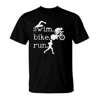 Swimming Biking Running Triathlon Triathlete T-Shirt | Mazezy