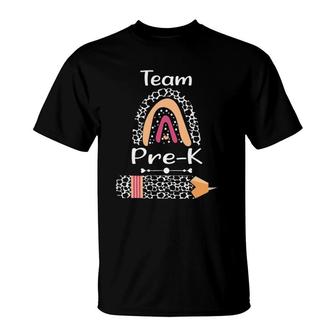 Team Pre-K Teacher Squad Cow Print Pattern Rainbow T-Shirt | Mazezy