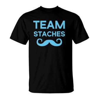 Team Staches Gender Reveal Baby Shower T-Shirt | Mazezy