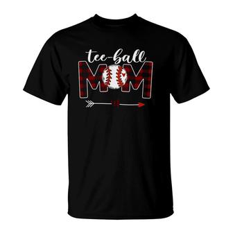 Tee-Ball Mom Buffalo Plaid Funny Tee-Ball Mom Mother's Day T-Shirt | Mazezy