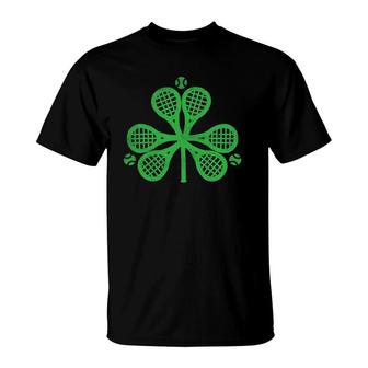 Tennis Shamrock Clover St Patrick's Day Player Coach Gift T-Shirt | Mazezy
