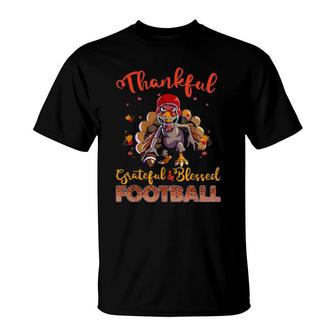 Thankful Grateful Blessed Football Plaid Turkey Thanksgiving T-Shirt | Mazezy