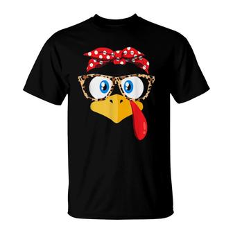 Thanksgiving Turkey Face Leopard Print Glasses Girls T-Shirt | Mazezy