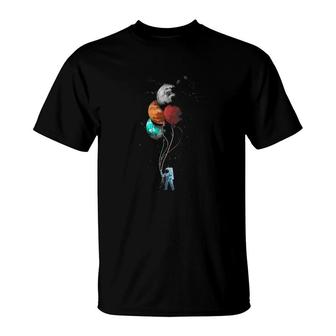 The Spaceman's Trip - Astronaut Space Planets Balloons T-Shirt | Mazezy
