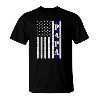 Thin Blue Line Papa Vintage Police American Flag Father's Day T-Shirt | Mazezy