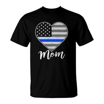 Thin Blue Line Us Flag Police Mom Love My Policeman Gift T-Shirt | Mazezy