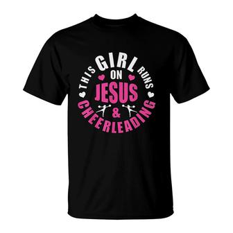 This Girl Runs On Jesus And Cheerleading Girls Gifts T-Shirt - Thegiftio UK