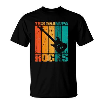 This Grandpa Rocks Design Fathers Day Birthday Guitar T-Shirt | Mazezy
