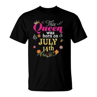 This Queen Was Born On July 14Th Happy Birthday 14 Gift T-Shirt | Mazezy