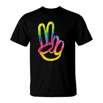 Tie Dye 60S 70S Hippie Halloween Costume Finger Peace Sign T-Shirt | Mazezy