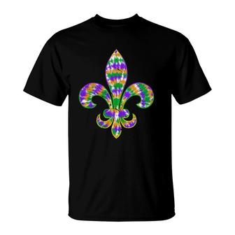 Tie Dye Fleur De Lis Mardi Gras Carnival Symbol New Orlean T-Shirt | Mazezy