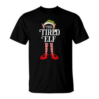 Tired Elf Christmas Party Matching Family Group Pajama T-Shirt | Mazezy