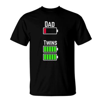 Tired Twin Dad Low Battery Charge Meme Image Funny T-Shirt | Mazezy