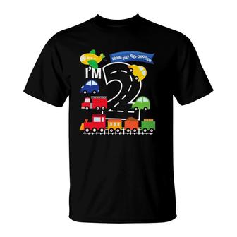 Transportation 2Nd Birthday Airplane Cars Fire Truck Train T-Shirt | Mazezy