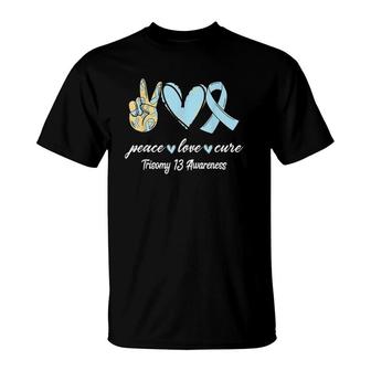 Trisomy 13 Awareness Peace Love Cure Essential T-Shirt | Mazezy